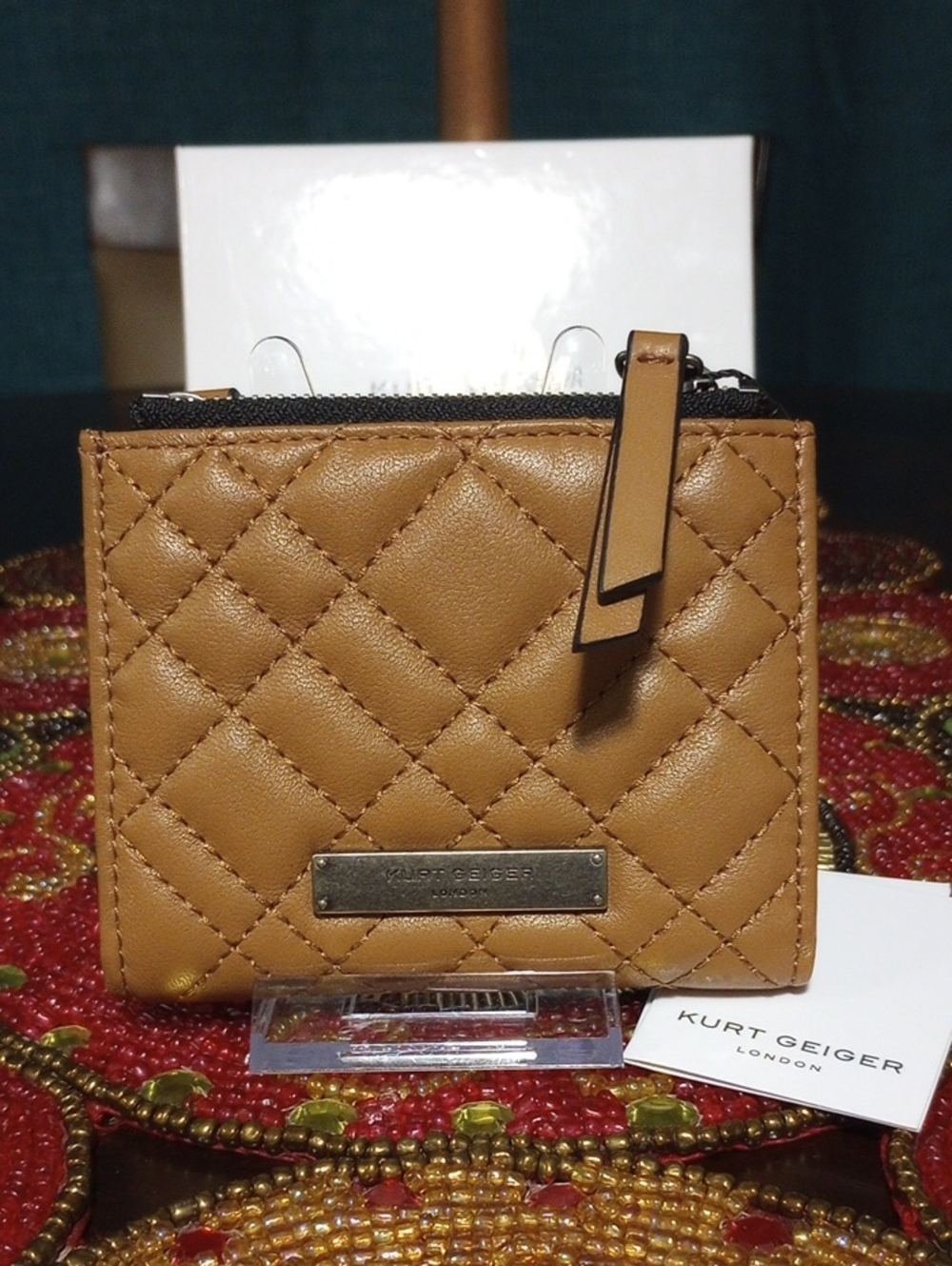 Kurt Geiger Quilted Leather Wallet Camel Brown